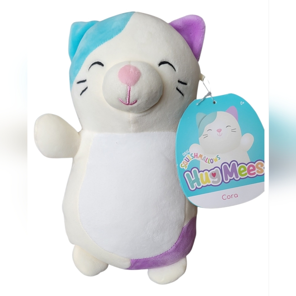 Squishmallows Cora Plush Cat - Cream with Blue & Purple Accents